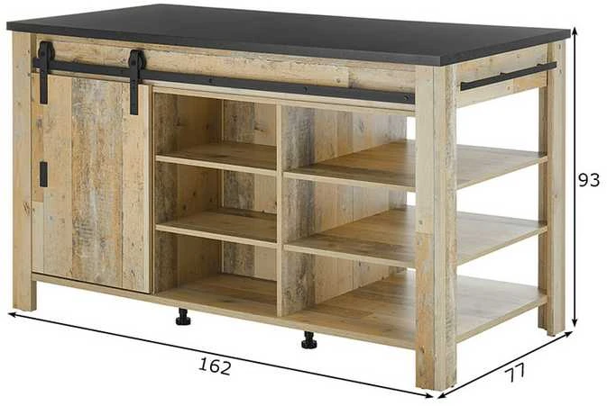 Virtuvės sala Sherwood, 162 x 77 x 93 cm, ruda / pilka