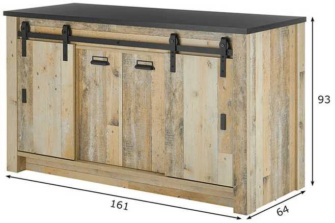 Virtuvės spintelė Sherwood, 161 x 64 x 93 cm, ruda / pilka