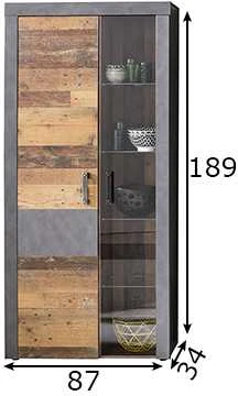 Vitrininė spintelė Indy, 87 x 34 x 189 cm, pilka