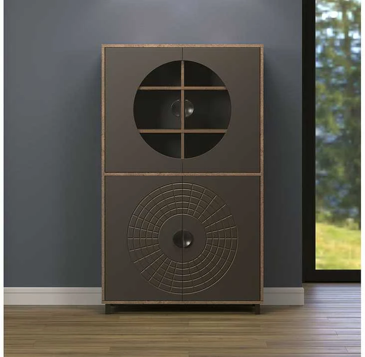 Vitrininė spintelė Fusion, 97 x 42 x 163 cm, pilka / ruda