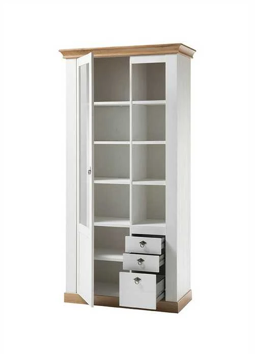 Vitrinos spintelė Landhaus, 102 x 44 x 204 cm, baltoji pušis / ąžuolas