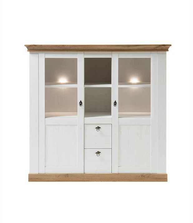 Vitrinos spintelė Landhaus, 148 x 44 x 139 cm, baltoji pušis / ąžuolas
