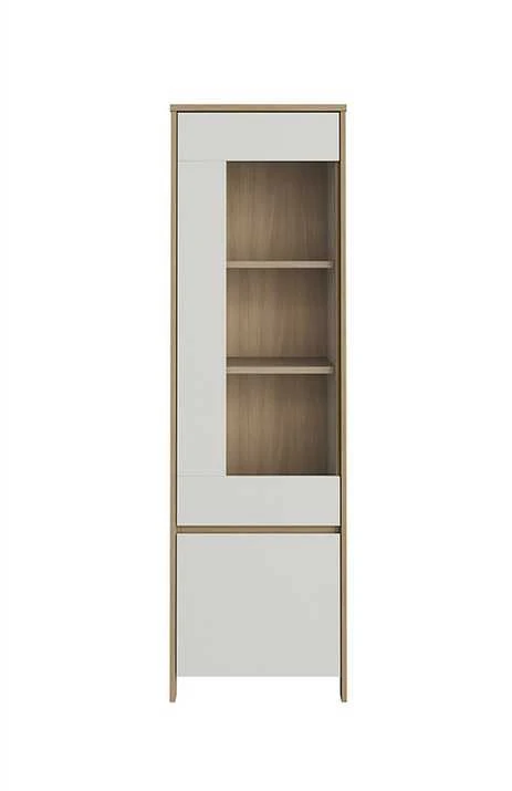 Vitrininė spintelė Stranda, 58 x 39 x 195 cm, balta / ąžuolas