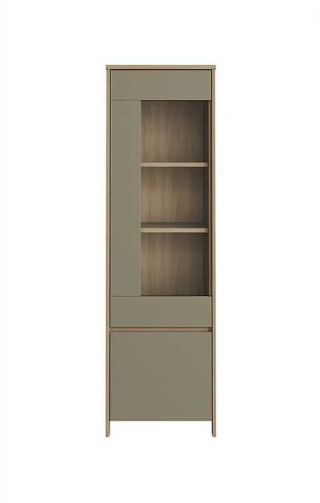 Vitrininė spintelė Stranda, 58 x 39 x 195 cm, pilkai žalia / ąžuolas