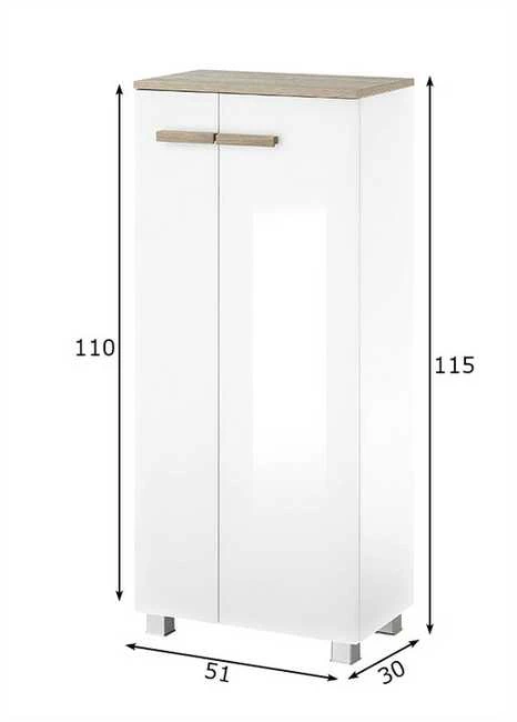 Vonios spintelė Solid, 51 x 30 x 115 cm, baltas blizgesys