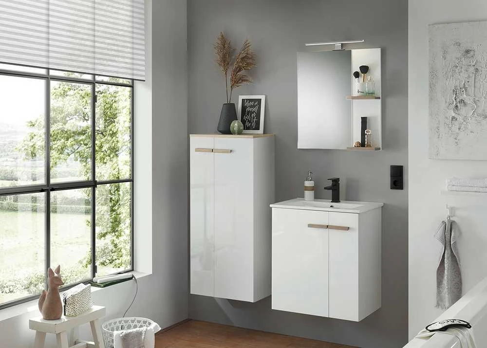 Vonios spintelė Solid, 51 x 30 x 115 cm, baltas blizgesys