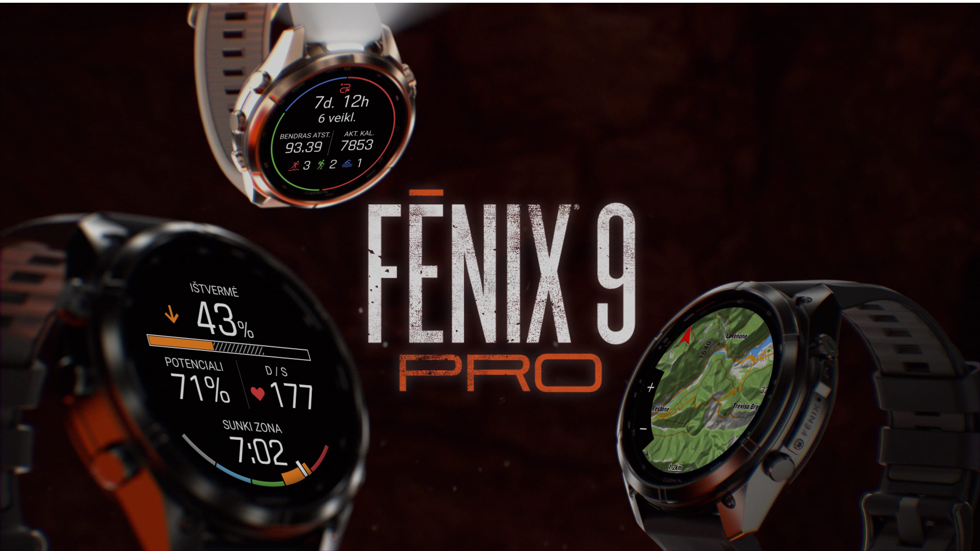 Išmanusis laikrodis Garmin fenix 9 Pro – inReach, 47 mm, Titanium su Graphite/juodu silikoniniu dirželiu aprašymas - Prekės nuotrauka