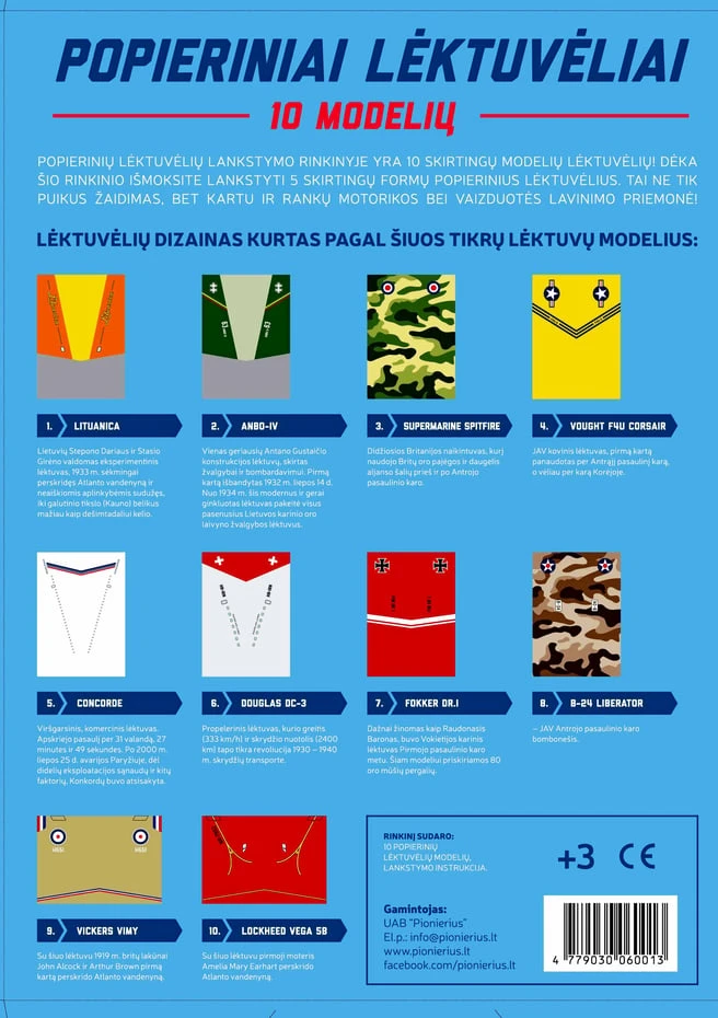 Pionierius Popierinių lėktuvėlių lankstymo rinkinys