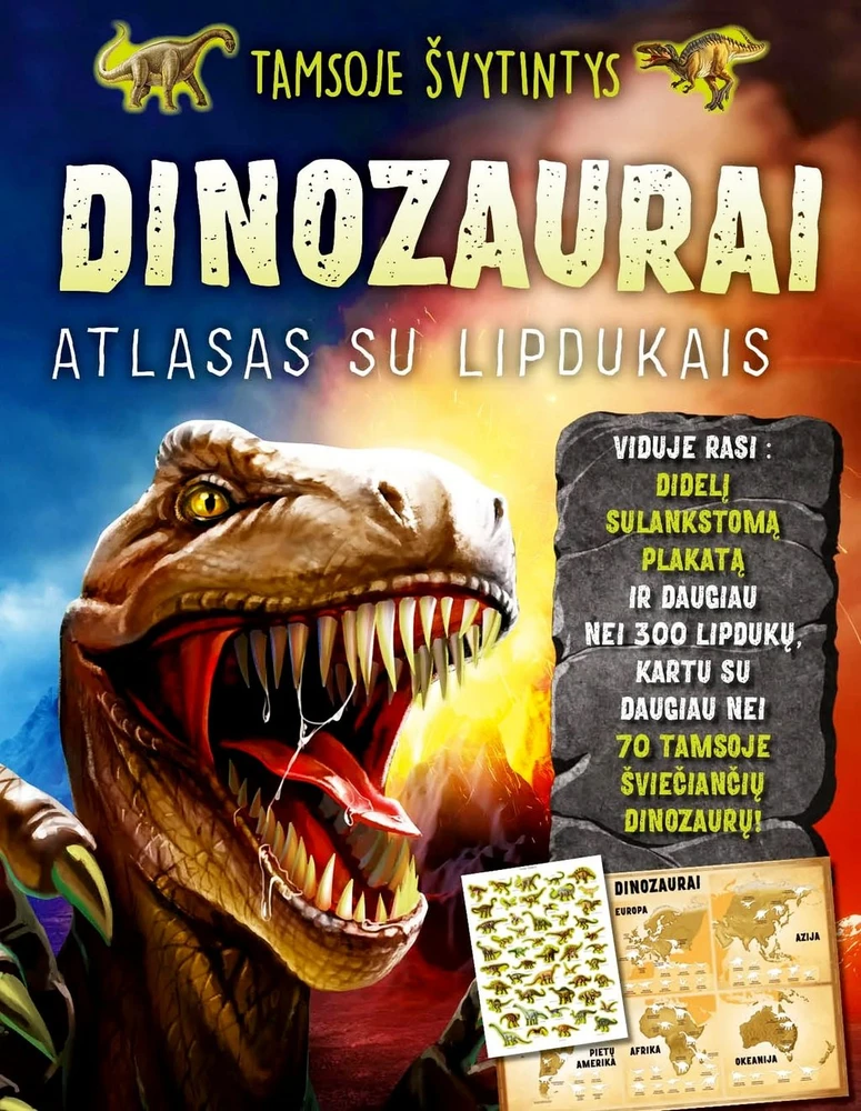 KNYGA "Tamsoje švytintys dinozaurai. Atlasas su lipdukais", 3+
