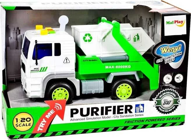 Malplay Žaislinis automatinis šiukšliavežis su atidaromu konteineriu, 1:20