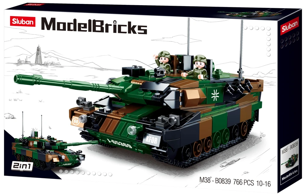 Sluban konstruktorius Leopard 2A5 pagrindinis tankas 2in1, 766 detalių, 6+