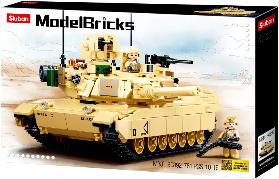 Sluban M1A2 SEP V2 Abrams kovinio tanko konstruktorius – 781 detalių, 29 cm, 6+
