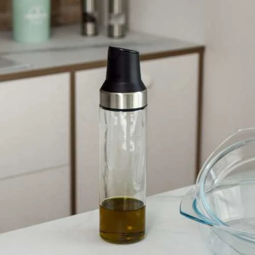 Winder Home Aliejaus dozatorius 500 ml – stiklinis virtuvės įrankis skystiems prieskoniams, juodos spalvos