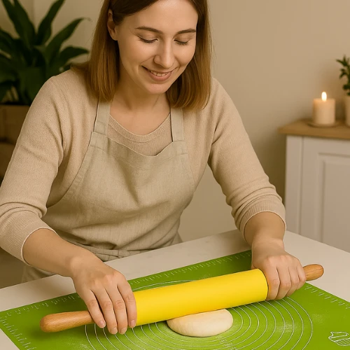 Winder Home Didelė silikoninė tešlos kočiojimo lenta XL – žalia, neslystanti, kepiniams ir tešlai