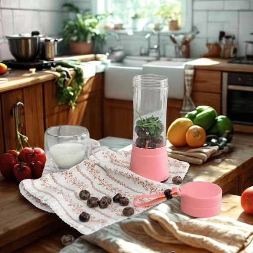 Winder Home Nešiojamas USB trintuvas 380 ml – elektrinis plaktuvas kokteiliams ir glotnučiams, rožinis