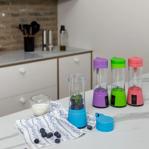 Winder Home Nešiojamas USB trintuvas 380 ml – elektrinis plaktuvas kokteiliams ir glotnučiams, violetinis