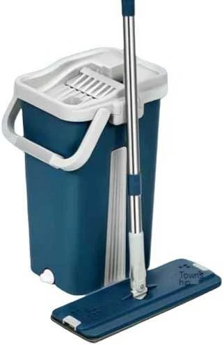 Winder Home Plokščia šluota su dviem skyriais kibiru ir 3 mikropluošto šluostėmis – mėlyna ,37 cm