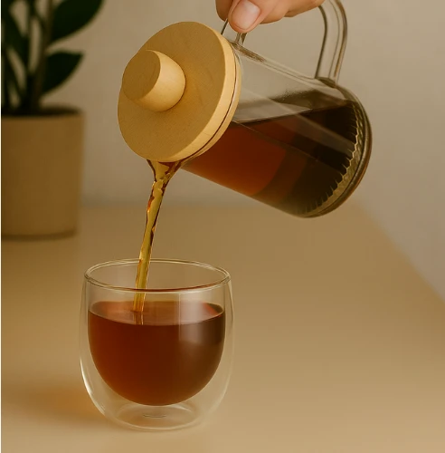 Winder Home Rinkinys: 2 borosilikatinės stiklinės po 250 ml + stūmoklinis kavinukas French Press 350 ml su bambukiniu dangteliu