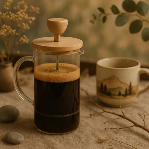 Winder Home Set: 2 Borosilicate Glass Cups 350 ml + French Press 350 ml with Bamboo Lid