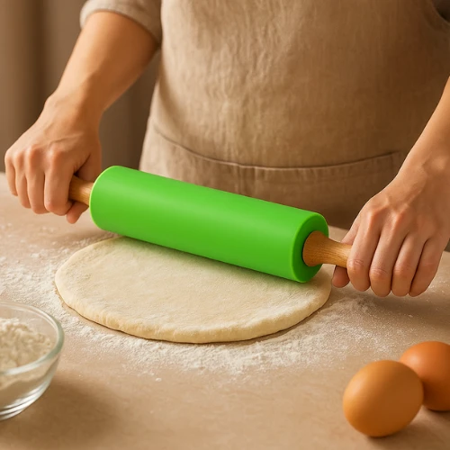 Winder Home Silikoninis tešlos kočėlas 30 cm – nelimpantis virtuvės įrankis, žalias