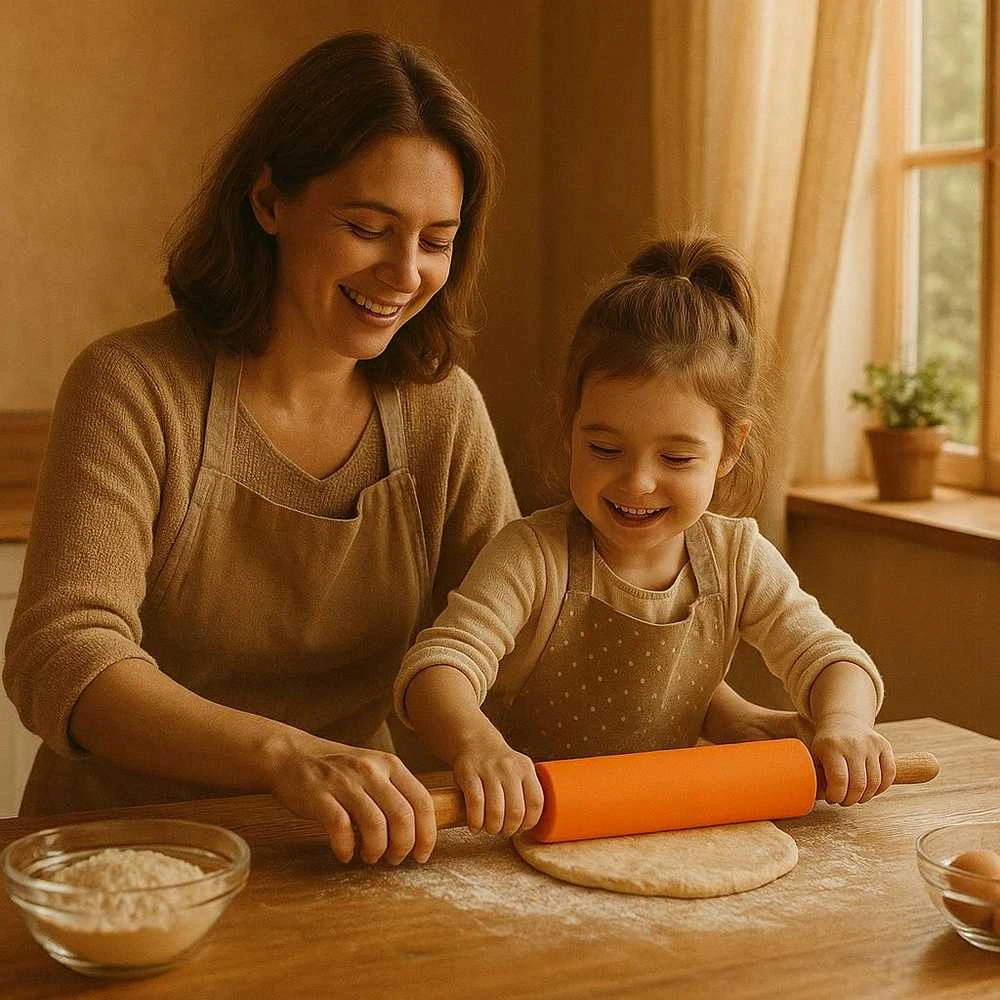 Winder Home Silikoninis tešlos kočėlas 38,5 cm – nelimpantis virtuvės įrankis, oranžinis