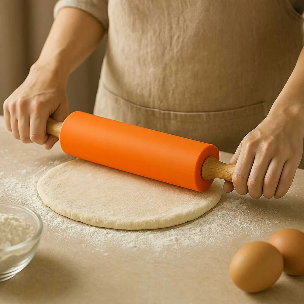 Winder Home Silikoninis tešlos kočėlas 38,5 cm – nelimpantis virtuvės įrankis, oranžinis