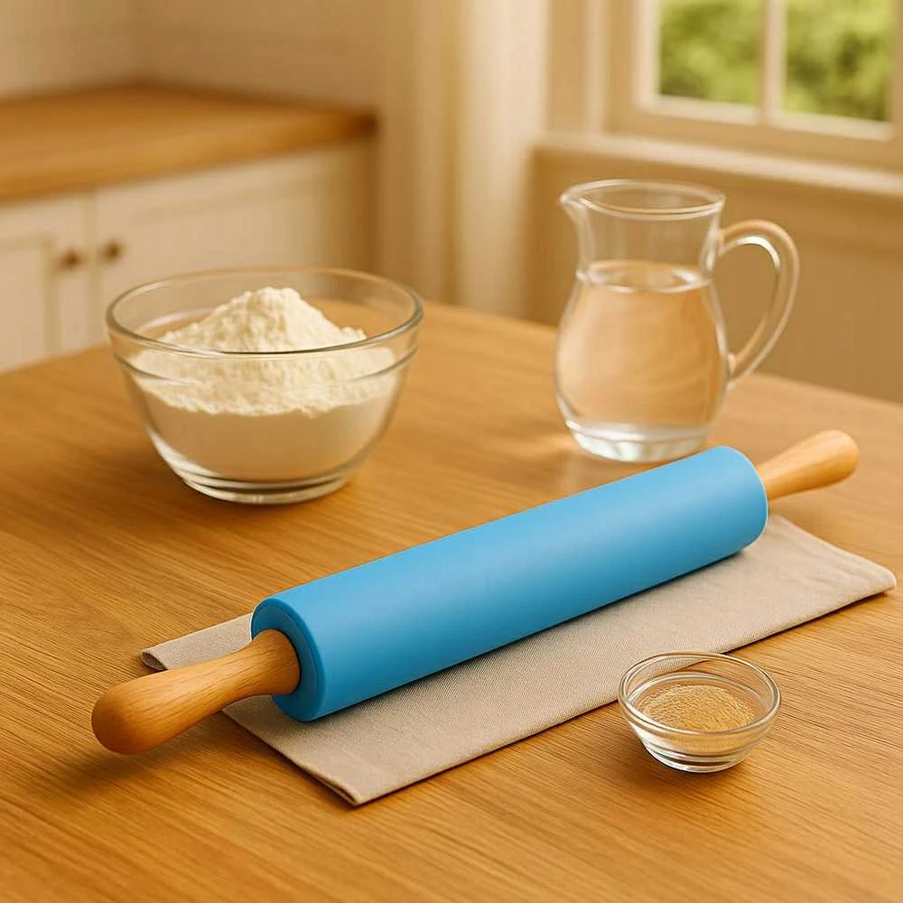 Winder Home Silikoninis tešlos kočėlas 38,5 cm – nelimpantis virtuvės įrankis, mėlynas
