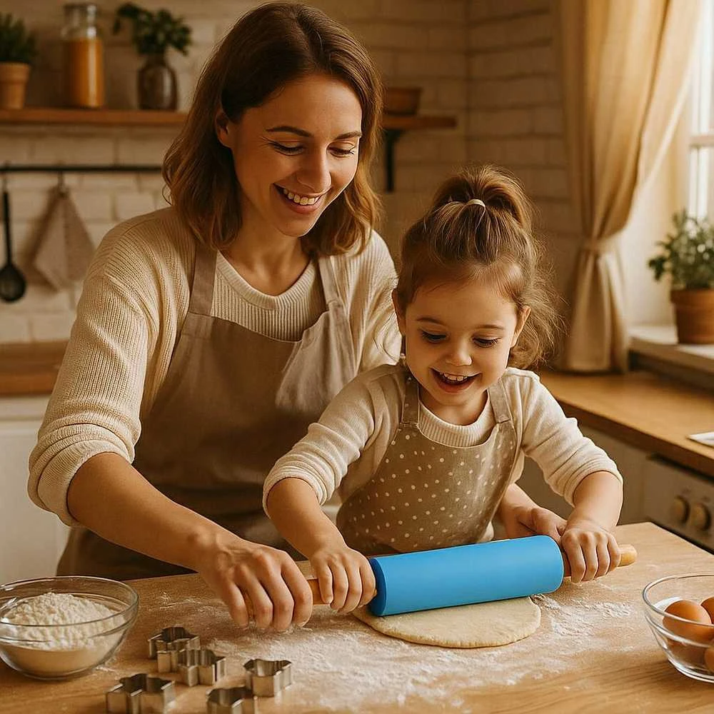 Winder Home Silikoninis tešlos kočėlas 38,5 cm – nelimpantis virtuvės įrankis, mėlynas