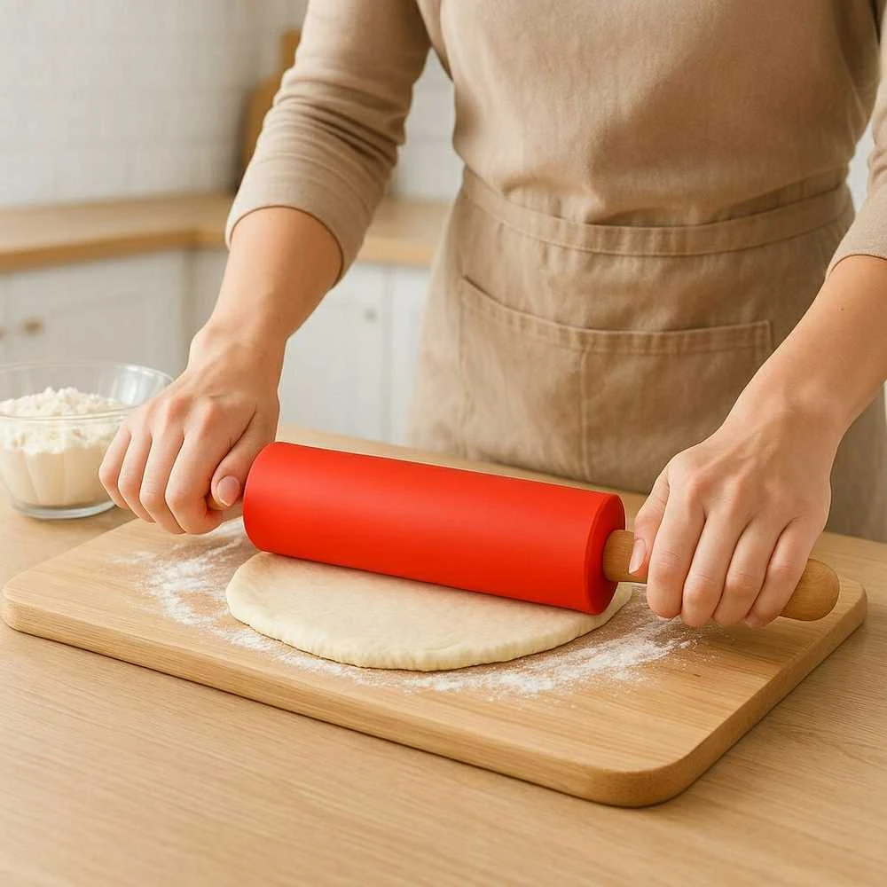 Winder Home Silikoninis tešlos kočėlas 38,5 cm – nelimpantis virtuvės įrankis, raudonas