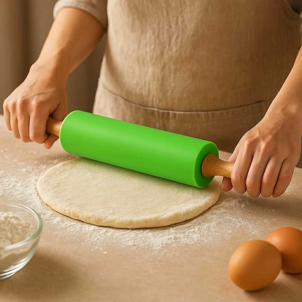 Winder Home Silikoninis tešlos kočėlas 38,5 cm – nelimpantis virtuvės įrankis, žalias