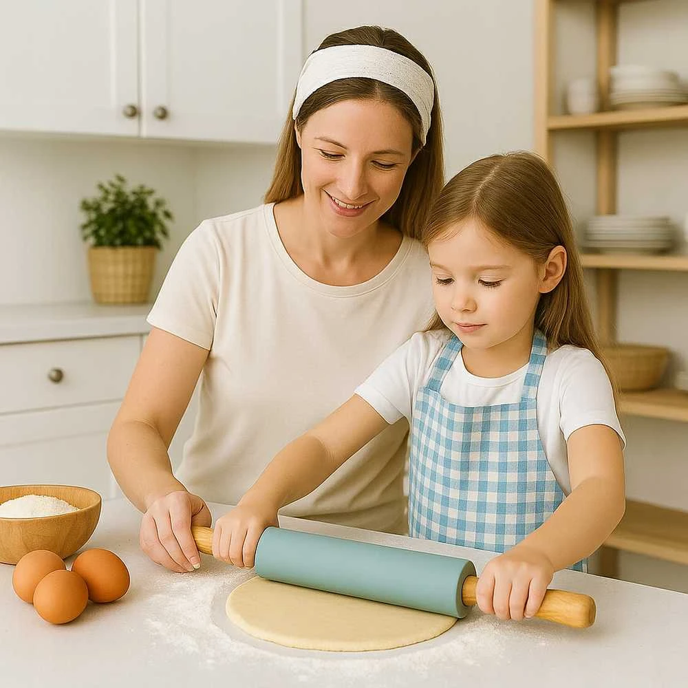 Winder Home Silikoninis tešlos kočėlas 43 cm – didelis, nelimpantis virtuvės įrankis, mėlynas