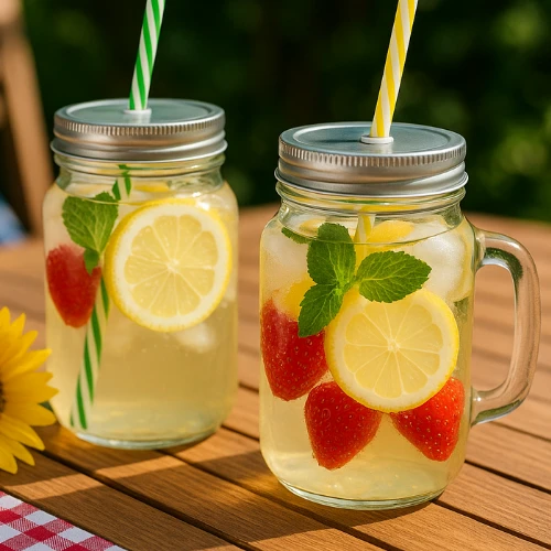 Winder Home Stiklinė su dangteliu ir šiaudeliu – 450 ml, 1 vnt., stiklinis indas gėrimams