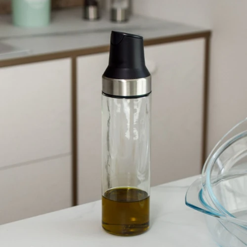 Winder Home Stiklinis aliejaus butelis juodas, 500 ml – rinkinys 2 vnt. + silikoninis teptukas kepimui