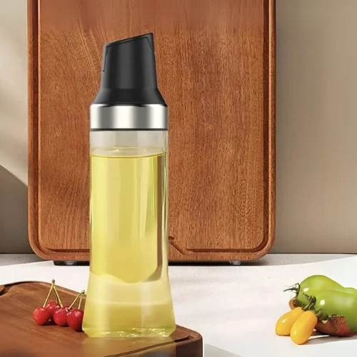 Winder Home Stiklinis aliejaus butelis juodas, 500 ml – rinkinys 2 vnt. + silikoninis teptukas kepimui