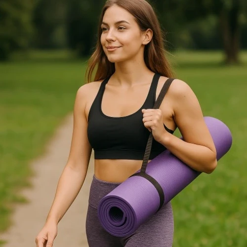 Winder Home Storas neslystantis jogos kilimėlis 60×190 cm – violetinis su užvalkalu, mankštai ir treniruotėms
