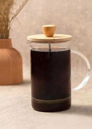 Winder Home Stūmoklinis kavos ir arbatos kavinukas su bambukiniu dangteliu – French Press indas, 600 ml talpa