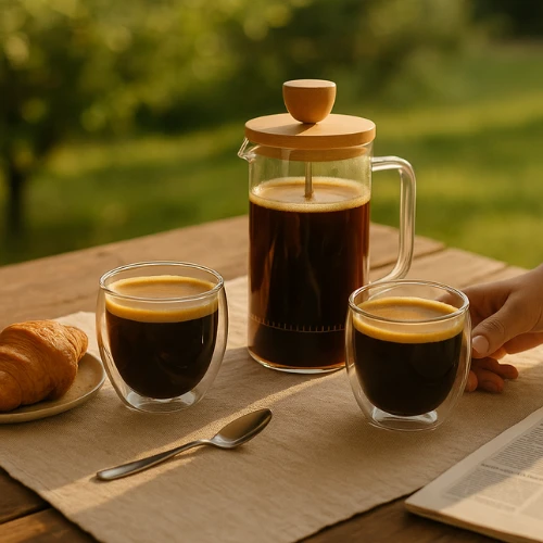 Winder Home Stūmoklinis kavos ir arbatos kavinukas su bambukiniu dangteliu – French Press indas, 600 ml talpa