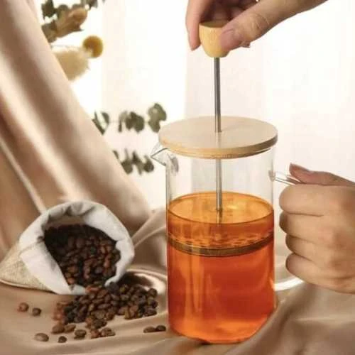 Winder Home Stūmoklinis kavos ir arbatos kavinukas su bambukiniu dangteliu – French Press indas, 600 ml talpa