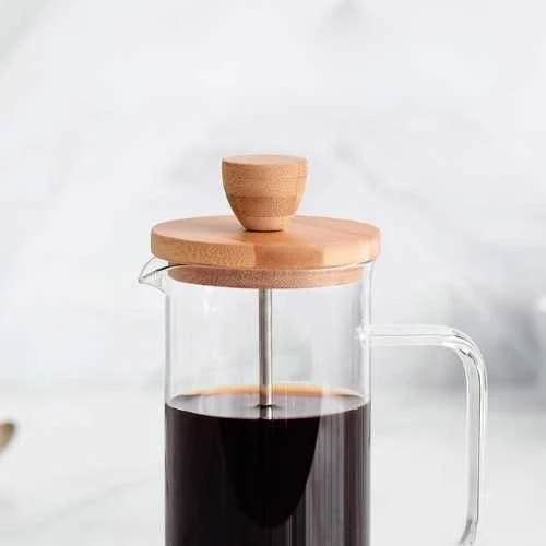 Winder Home Stūmoklinis kavos ir arbatos kavinukas su bambukiniu dangteliu – French Press indas, 600 ml talpa