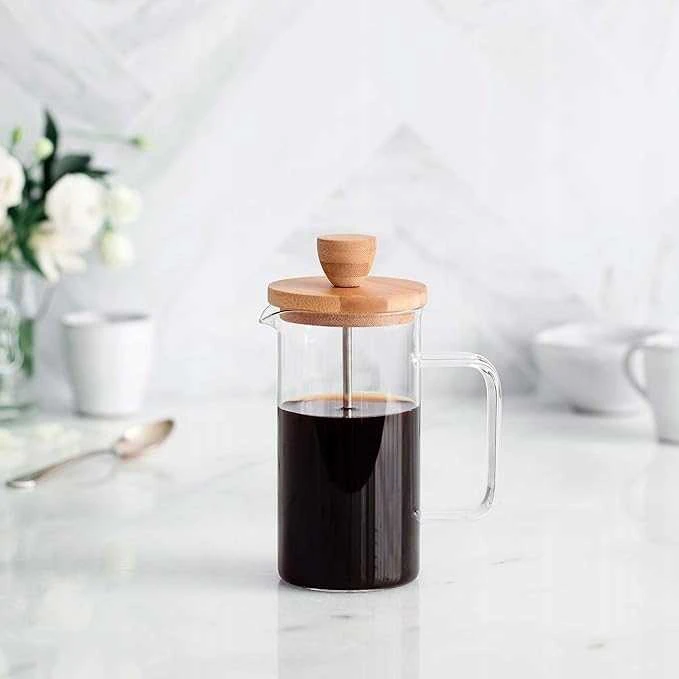 Winder Home Stūmoklinis kavos ir arbatos kavinukas su bambukiniu dangteliu – French Press indas, 600 ml talpa