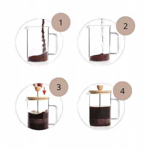 Winder Home Stūmoklinis kavos ir arbatos kavinukas su bambukiniu dangteliu – French Press indas, 600 ml talpa