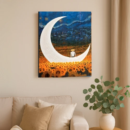 Winder Home Tapyba pagal skaičius – paveikslas, dažai, teptukai, rinkinys „Mėnulis ir žmogus“, 40×50 cm