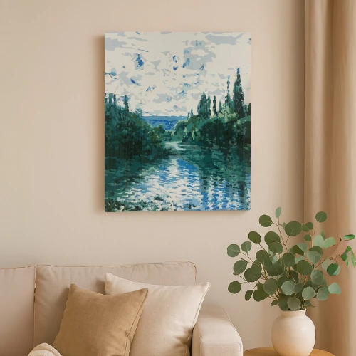 Winder Home Tapyba pagal skaičius – paveikslas, dažai, teptukai, rinkinys „Miškas prie ežero“, 40×50 cm