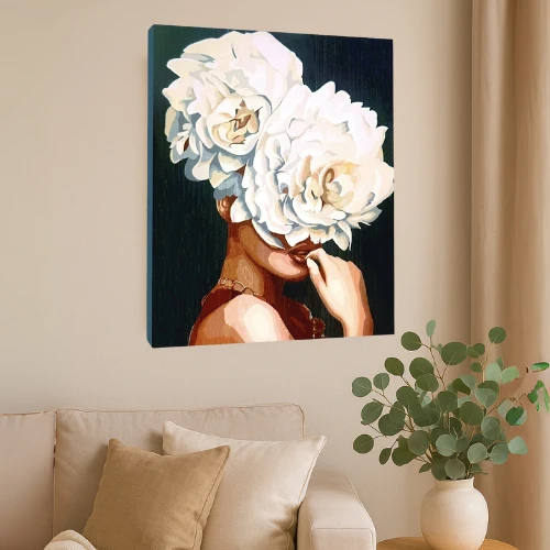 Winder Home Tapyba pagal skaičius – paveikslas, dažai, teptukai, rinkinys „Moteris su gėlėmis“, 40×50 cm