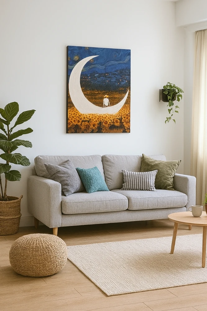 Winder Home Tapyba pagal skaičius – paveikslas, dažai, teptukai, rinkinys „Mėnulis ir žmogus“, 40×50 cm