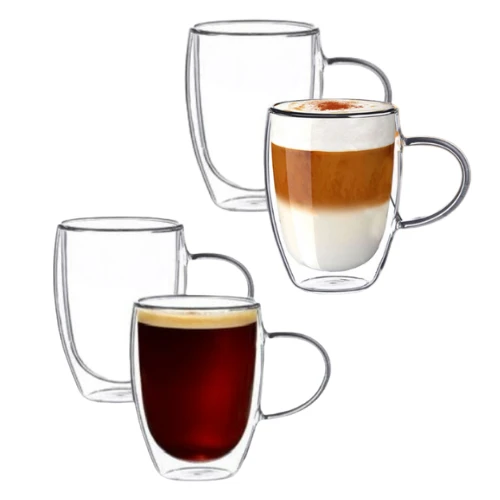 Winder Home Termo stiklinė su rankenėle 350 ml iš borosilikatinio stiklo – dvigubos sienelės, 4 vnt.