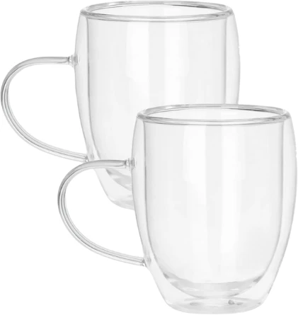 Winder Home Termo stiklinė su rankenėle 350 ml iš borosilikatinio stiklo – dvigubos sienelės, 4 vnt.