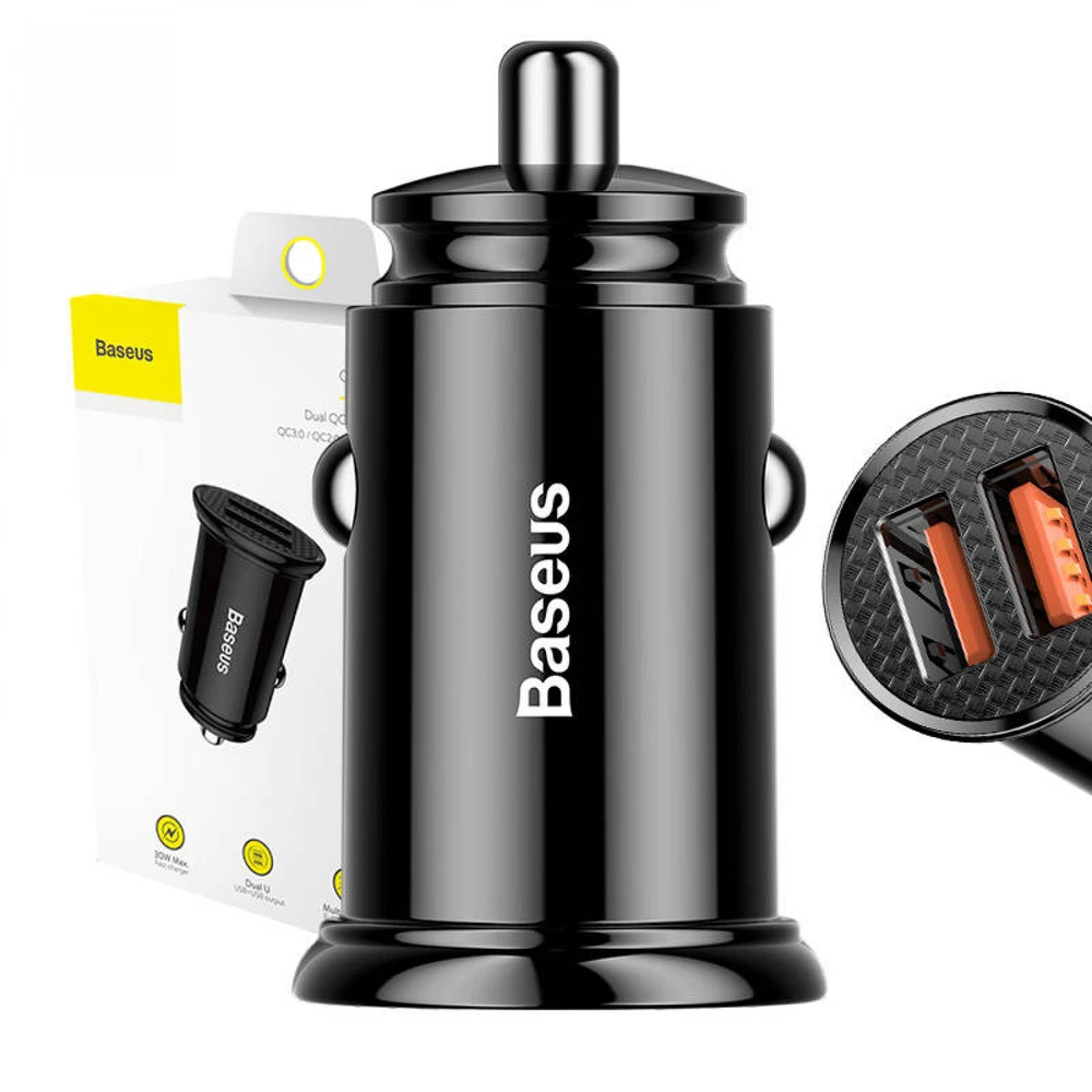 Baseus Circular automobilinis įkroviklis 2xUSB QC3.0 5A 30W - Juodas