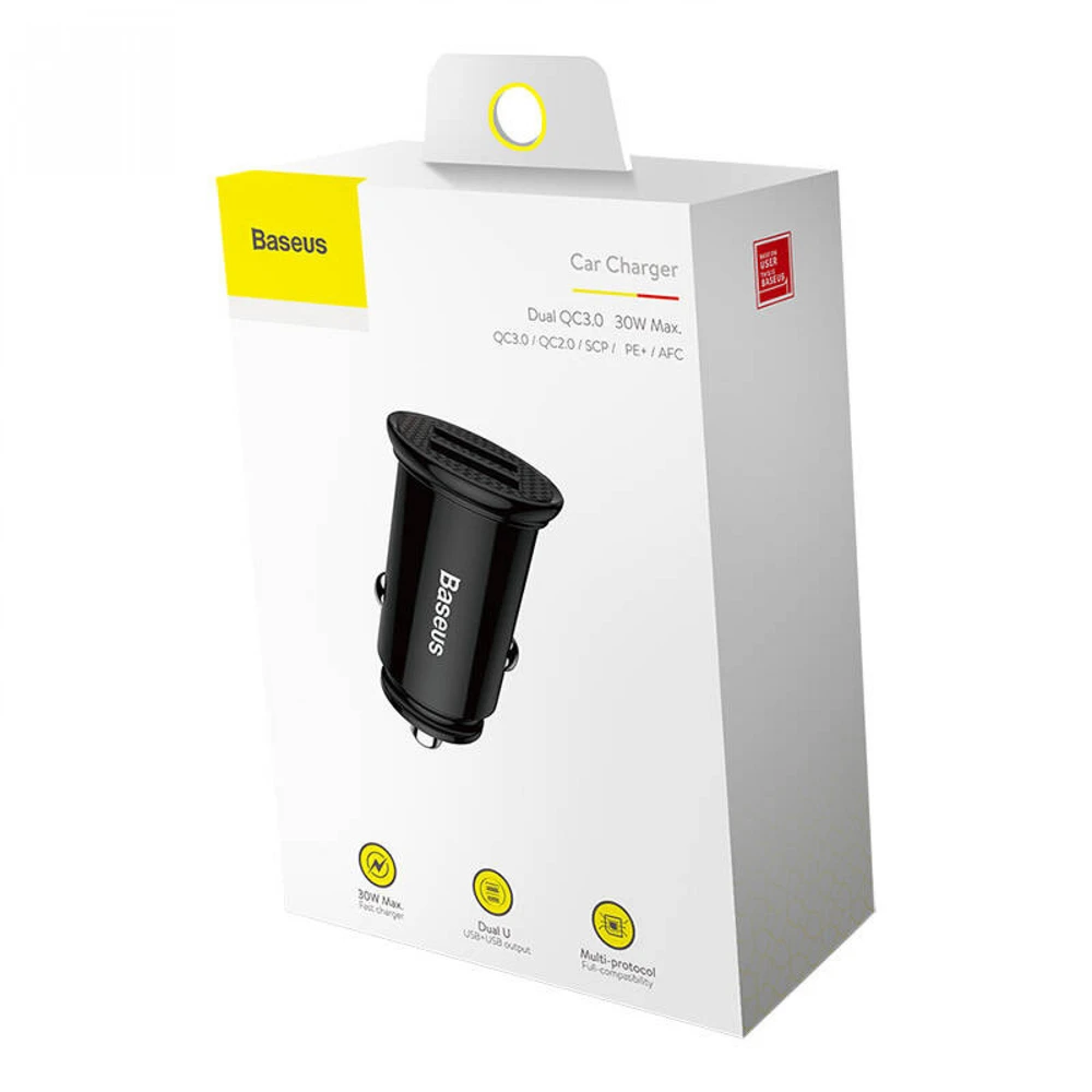 Baseus Circular automobilinis įkroviklis 2xUSB QC3.0 5A 30W - Juodas