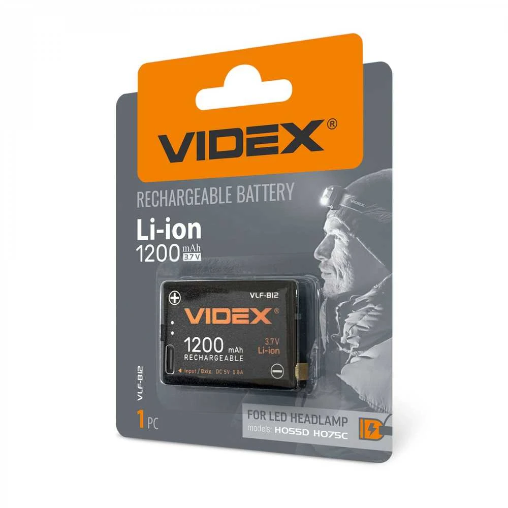 Atsarginis akumuliatorius Li-ion 1200mAh VIDEX VLF-B12 – Suderinamas ar galvos žibintais H055D ir H075C ilgalaikiam nepertraukiamam darbui užtikrinti